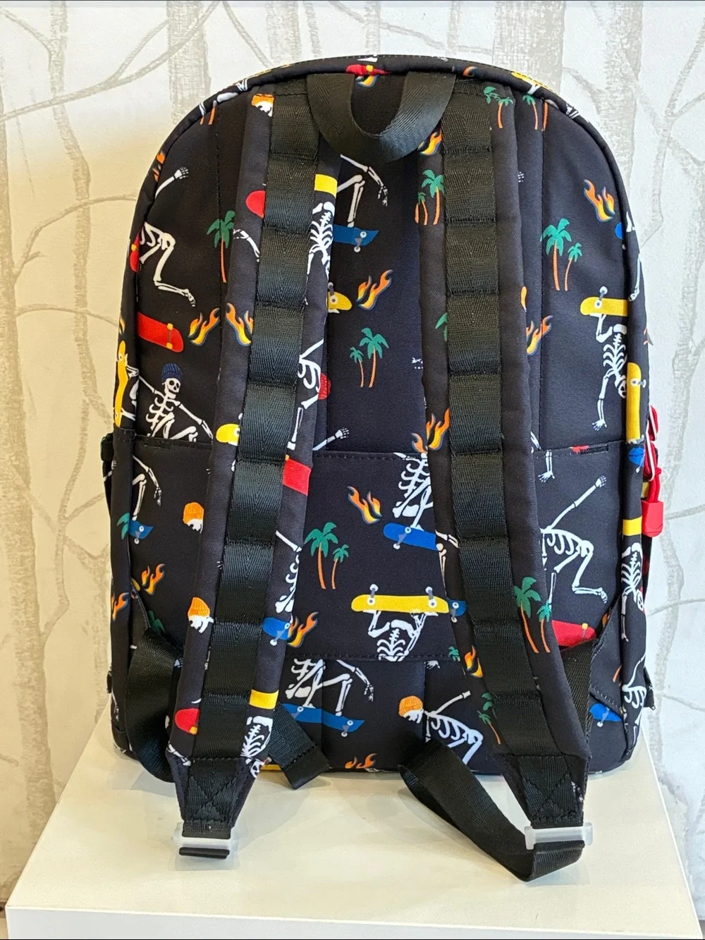 STATE Black Backpack with Multicolor Skate Skeleton Print